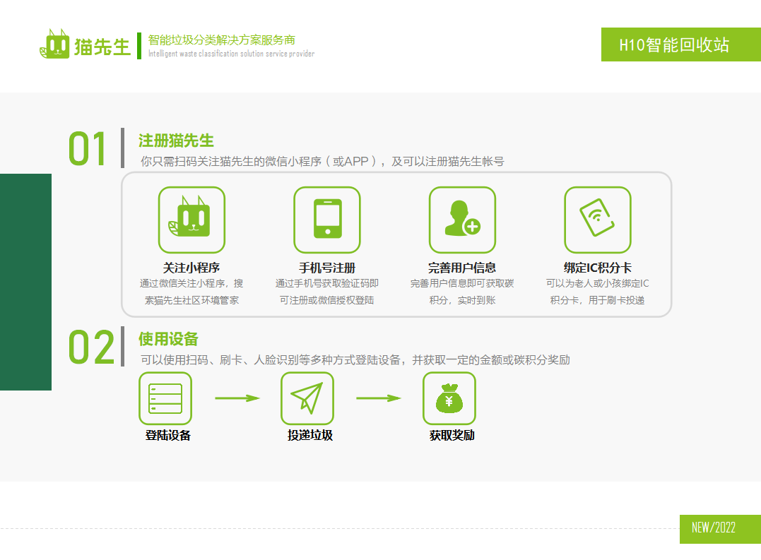 貓先生智能再生資源回收站，廢舊物資回收站，智能再生資源回收箱使用流程，社區(qū)垃圾分類站生產(chǎn)廠家