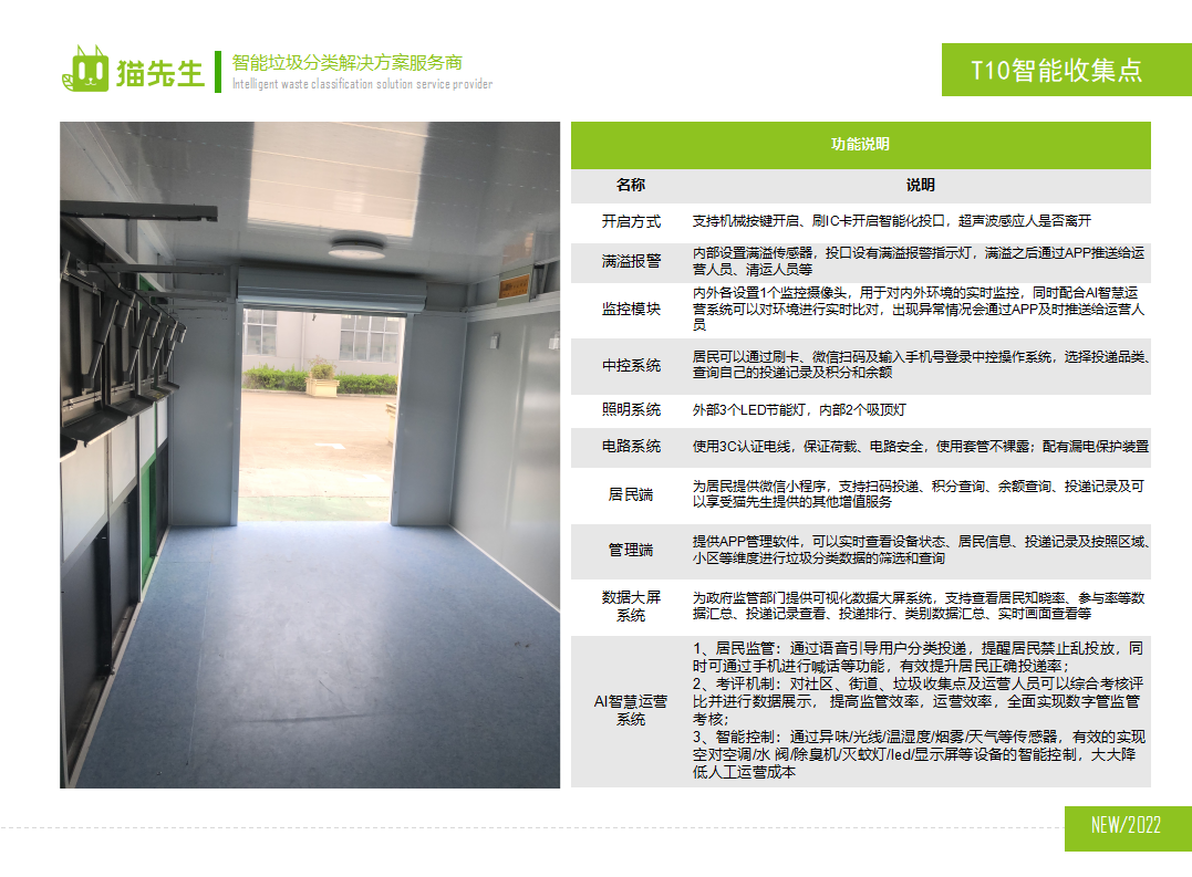 貓先生智能垃圾分類房，定時定點垃圾收集站 ，垃圾房功能說明